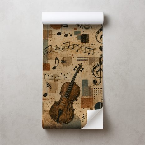 SELBSTKLEBENDE FOTOTAPETE VINTAGE MUSIKINSTRUMENTE UND NOTEN - MUSIK FOTOTAPETEN - TAPETEN