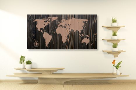 TABLOU HARTA CU BUSOLĂ PE LEMN - TABLOURI CU HĂRȚI - TABLOURI