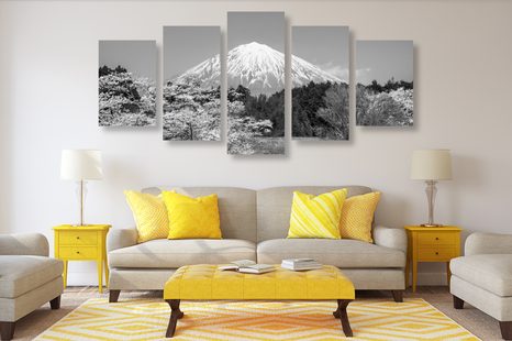 TABLOU 5-PIESE MUNTELE FUJI ÎN DESIGN ALB-NEGRU - TABLOURI ALB-NEGRU - TABLOURI