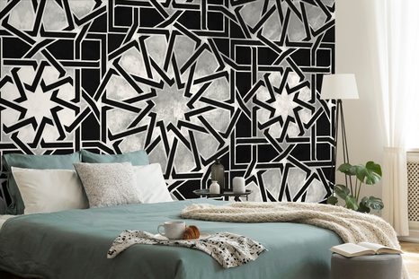 TAPETA ORIENTÁLNÍ MOZAIKA V ČERNOBÍLÉM - ČERNOBÍLÉ TAPETY - TAPETY