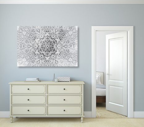 OBRAZ ETNICKÁ MANDALA V ČERNOBÍLÉM PROVEDENÍ - ČERNOBÍLÉ OBRAZY - OBRAZY