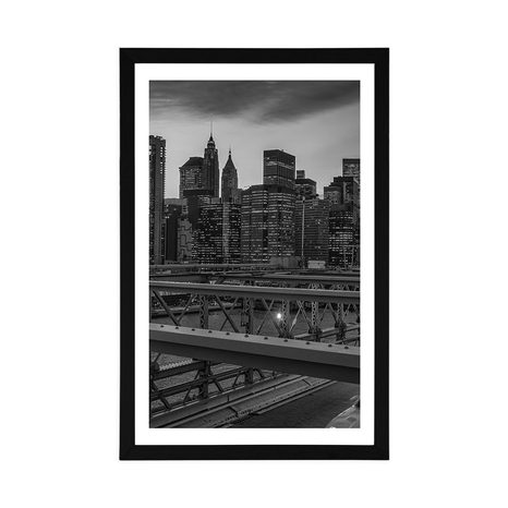 PLAKÁT S PASPARTOU RUŠNÉ VELKOMĚSTO V ČERNOBÍLÉM PROVEDENÍ - ČERNOBÍLÉ - PLAKÁTY