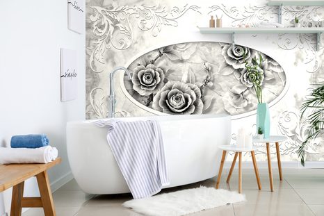 TAPETA ČERNOBÍLÉ KAMENNÉ RŮŽE - ČERNOBÍLÉ TAPETY - TAPETY