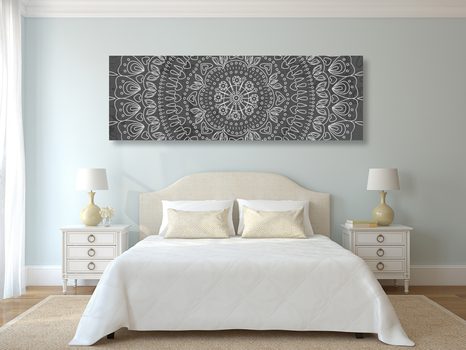 OBRAZ RUČNĚ KRESLENÁ MANDALA V ČERNOBÍLÉM PROVEDENÍ - ČERNOBÍLÉ OBRAZY - OBRAZY