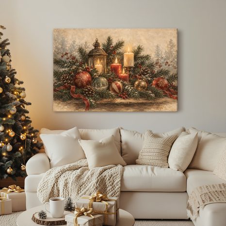CANVASTAVLA ADVENTSSTILLEBEN MED LJUS - JUL- OCH VINTERTAVLOR - TAVLOR