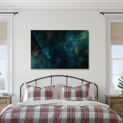 TABLEAU SUR TOILE – GALAXIE TURQUOISE AUX REFLETS DORÉS - IMAGES DE GALAXIE - TABLEAUX