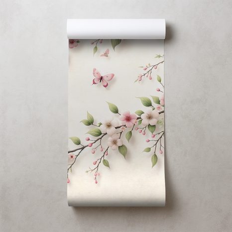 FOTOTAPETA JEMNÉ RŮŽOVÉ KVĚTY A MOTÝLI - TAPETY KVĚTINY - TAPETY