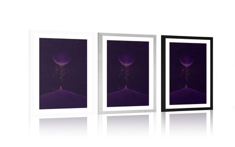 POSTER MIT PASSEPARTOUT LILA MAGISCHER PLANET - MOTIVE AUS UNSERER WERKSTATT - POSTER