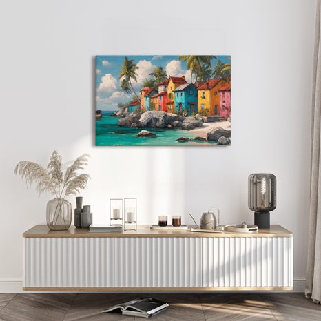OBRAZ KOUZLO KARIBSKÉ VESNICE - BAREVNÉ DOMY - OBRAZY