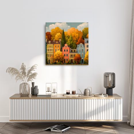 WANDBILD ZAUBER DER HERBSTSTADT - BUNTE HÄUSER - BILDER