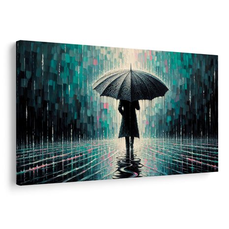 WANDBILD REGENTAG MIT REGENSCHIRM - BILDER VON MENSCHEN - BILDER