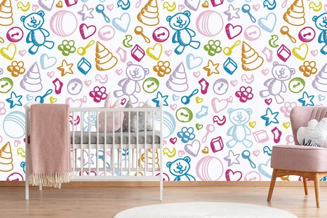 TAPETA HRAČEK V PASTELOVÝCH BARVÁCH - DĚTSKÉ TAPETY - TAPETY