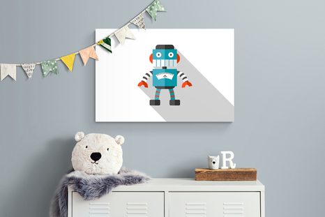 QUADRO SU TELA – ROBOT BLU CON SFONDO BIANCO - QUADRI PER BAMBINI - STAMPE E QUADRI
