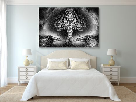 OBRAZ HAVRANI A STROM ŽIVOTA V ČERNOBÍLÉM PROVEDENÍ - OBRAZY STROMY ŽIVOTA - OBRAZY