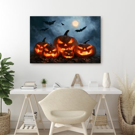 WANDBILD HALLOWEEN-KÜRBISSE UNTER FLEDERMÄUSEN - HALLOWEEN- UND HORROR-BILDER - BILDER