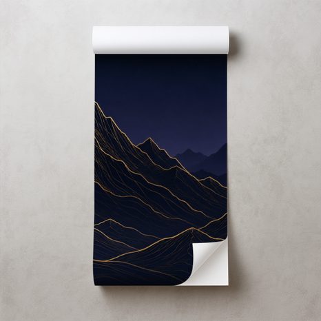 ZELFKLEVEND FOTOBEHANG DONKERE BERGEN MET GOUDEN LIJNEN - FOTOBEHANG BERGEN - FOTOBEHANG