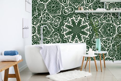 TAPETA BÍLÁ MANDALA NA ZELENÉM POZADÍ - TAPETY FENG SHUI - TAPETY