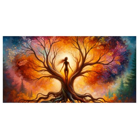 OBRAZ PODZIMNÍ STROM ŽIVOTA S POSTAVOU - OBRAZY STROMY ŽIVOTA - OBRAZY