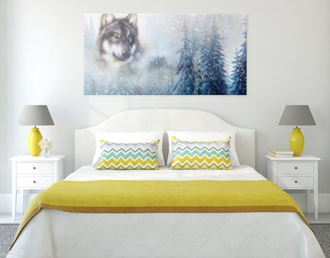 OBRAZ WILK W ŚNIEŻNYM KRAJOBRAZIE - OBRAZY ZWIERZĄT - OBRAZY