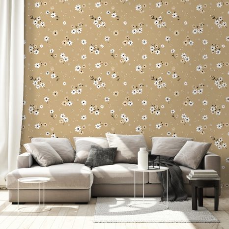 SAMOLEPÍCÍ TAPETA KVĚTINOVÉ POLE NA BÉŽOVÉM POZADÍ - VZOROVANÉ TAPETY - TAPETY
