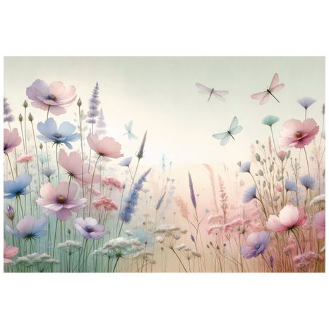 FOTOTAPETA PASTELOVÉ KVĚTY A VÁŽKY - TAPETY KVĚTINY - TAPETY