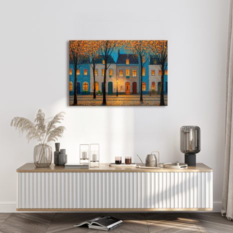 OBRAZ PODZIMNÍ VEČER V ULICI - BAREVNÉ DOMY - OBRAZY