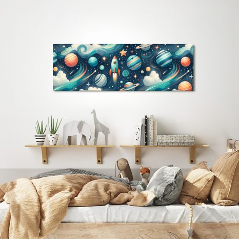 OBRAZ KOSMOS S RAKETOU A HVĚZDAMI - DĚTSKÉ OBRAZY VESMÍR - OBRAZY