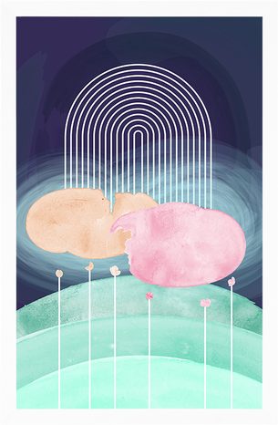 POSTER REGENBOGEN ÜBER EINER ABSTRAKTEN WIESE MID-CENTURY - MOTIVE AUS UNSERER WERKSTATT - POSTER