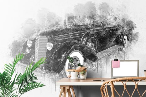 TAPETA ČERNOBÍLÉ RETRO AUTO - ČERNOBÍLÉ TAPETY - TAPETY