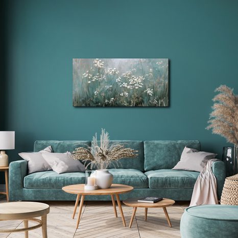WANDBILD BLÜHENDE WIESE IM DUNST - BILDER BLUMEN - BILDER