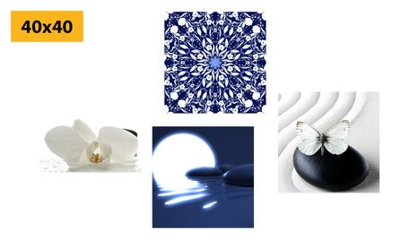 SET OBRAZŮ FENG SHUI V BÍLO-MODRÉM PROVEDENÍ - SESTAVY OBRAZŮ - OBRAZY
