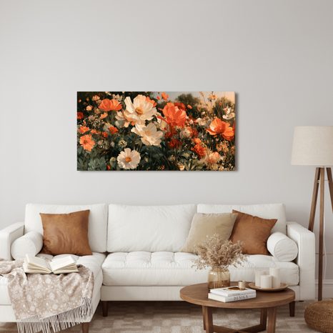 CANVASTAVLA ORANGEVITA BLOMMOR I SKYMNING - BLOMTAVLOR - TAVLOR