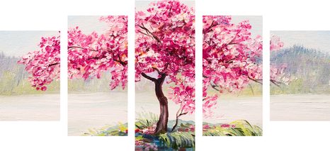 5-DÍLNÝ OBRAZ ORIENTÁLNÍ TŘEŠEŇ V RŮŽOVÉM PROVEDENÍ - OBRAZY PŘÍRODY A KRAJINY - OBRAZY