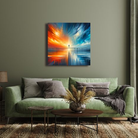 WANDBILD GESTALT AUF STEG ZWISCHEN HIMMEL UND ERDE - WANDBILDER NACH MOTIV - BILDER