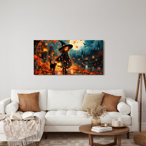 QUADRO SU TELA – RAGAZZA MAGICA CON LANTERNA - QUADRI HALLOWEEN E HORROR - STAMPE E QUADRI