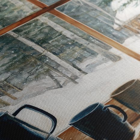 VÁNOČNÍ OBRAZ POHLED Z ÚTULNÉ LESNÍ CHATKY - VÁNOČNÍ A ZIMNÍ OBRAZY - OBRAZY