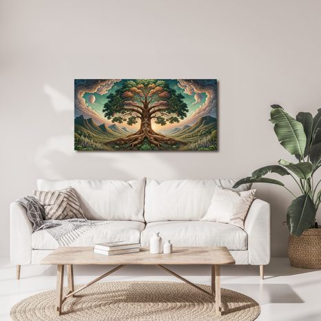 WANDBILD GEHEIMNISVOLLER BAUM DES LEBENS UNTER DEM HIMMEL - BILDER BÄUME DES LEBENS - BILDER