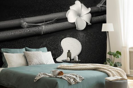 FOTOTAPETA ČERNOBÍLÉ ZÁTIŠÍ S JIN A JANG - ČERNOBÍLÉ TAPETY - TAPETY