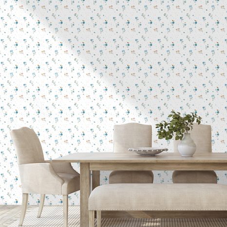 SAMOLJEPLJIVA TAPETA NJEŽNI PLAVI CVJETOVI NA BIJELOJ POZADINI - TAPETE S UZORKOM - TAPETE