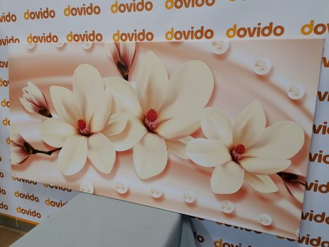 WANDBILD LUXURIÖSE MAGNOLIE MIT PERLEN - BILDER BLUMEN - BILDER
