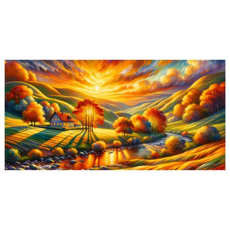 OBRAZ ZLATÉ PODZIMNÍ ÚDOLÍ - OBRAZY VÝCHOD A ZÁPAD SLUNCE - OBRAZY