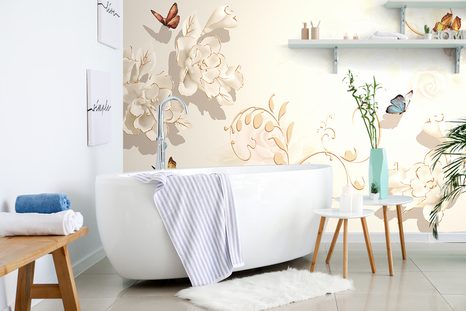 TAPETE VINTAGE-STILLLEBEN MIT EINEM SCHMETTERLING - VINTAGE- UND RETRO-TAPETEN - TAPETEN