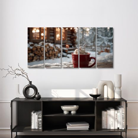 5-DÍLNÝ OBRAZ SLADKÁ ODMĚNA U CHATY - VÁNOČNÍ A ZIMNÍ OBRAZY - OBRAZY