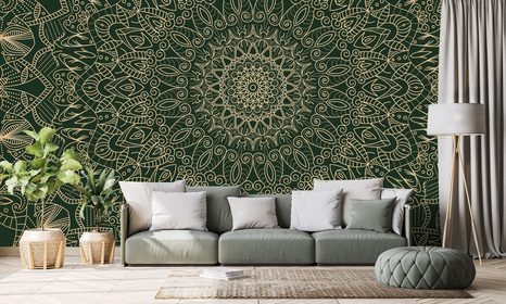 TAPETA DETAILNÍ OZDOBNÁ MANDALA V ZELENÉ BARVĚ - TAPETY FENG SHUI - TAPETY