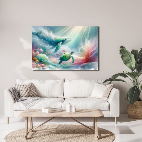 WANDBILD WAL UND MEERESSCHILDKRÖTE - KINDERBILDER TIERE - BILDER