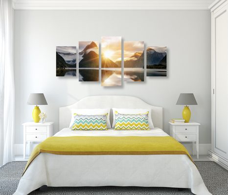 5-DÍLNÝ OBRAZ KRÁSNÝ VÝCHOD SLUNCE NA NOVÉM ZÉLANDU - OBRAZY PŘÍRODY A KRAJINY - OBRAZY