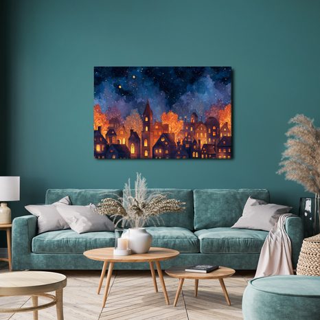 OBRAZ KOUZLO VÁNOČNÍ VESNICE - BAREVNÉ DOMY - OBRAZY