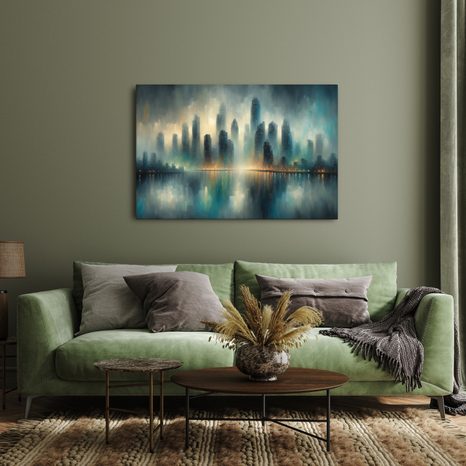 TABLOU PANORAMĂ ORAȘ ÎN CEAȚĂ - TABLOURI CU ORAȘE - TABLOURI