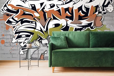 SAMOLJEPLJIVA TAPETA NARANČASTI STREET ART NATPIS SA SPREJEVIMA - SAMOLJEPLJIVE TAPETE - TAPETE