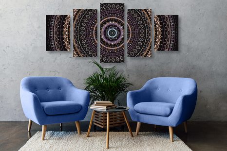 5-DELNA SLIKA MANDALA Z VZORCEM SONCA V VIJOLIČNIH ODTENKIH - SLIKE FENG SHUI - SLIKE
